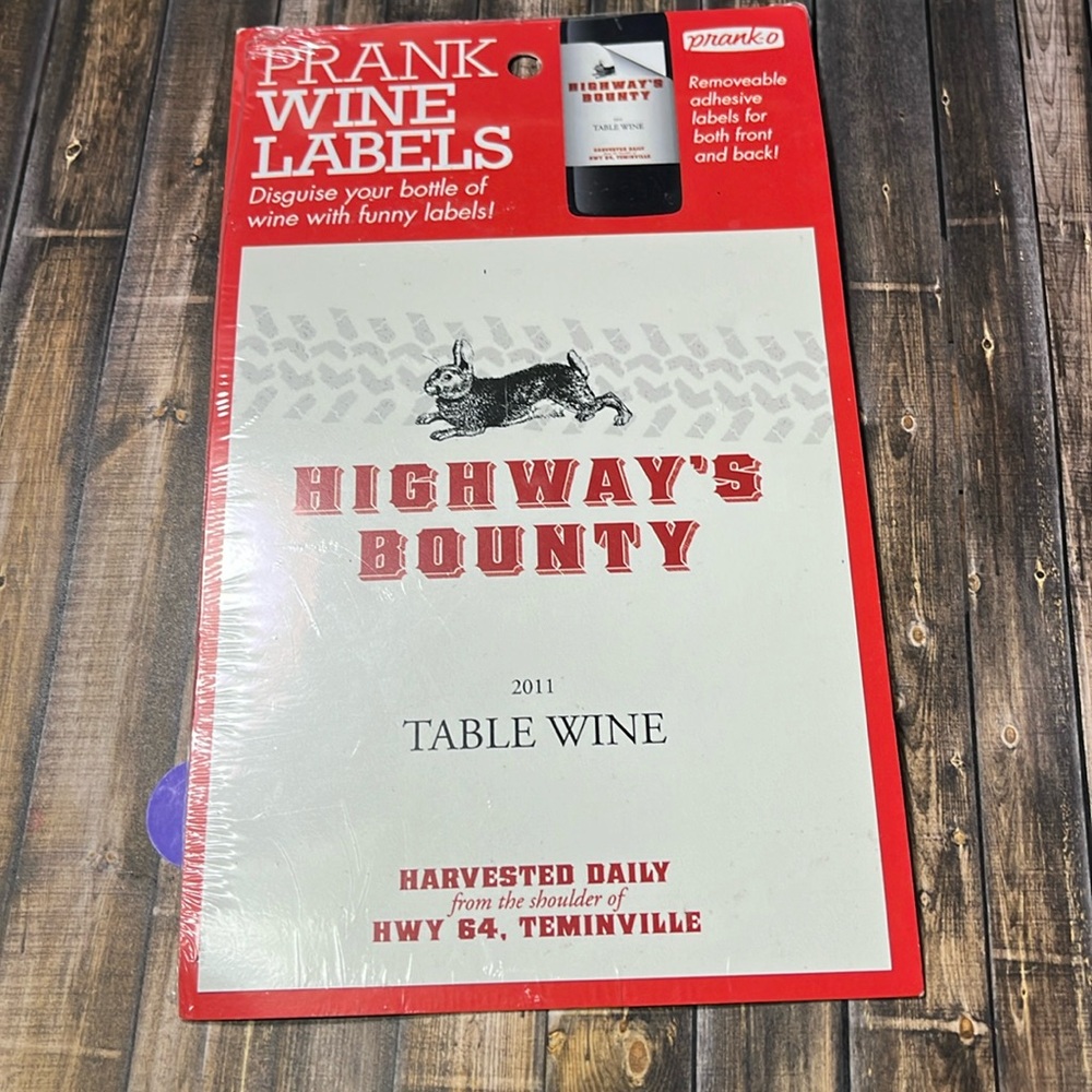 5for$10 Prank-O Highway's Bounty Wine Label Fake Wine Label Reusable Gag Gift